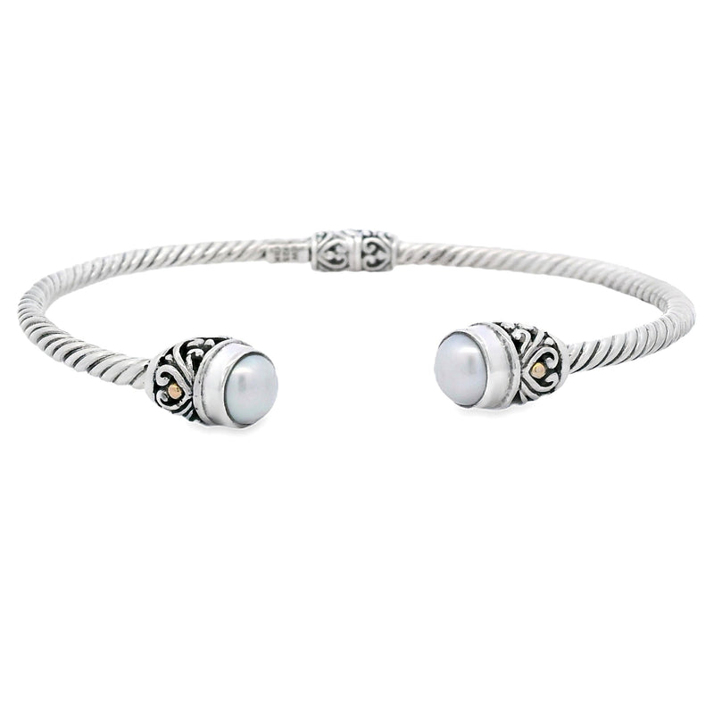 Bids.com Pearl Bangle Bracelet Sterling Silver 18KT Gold Bracelets