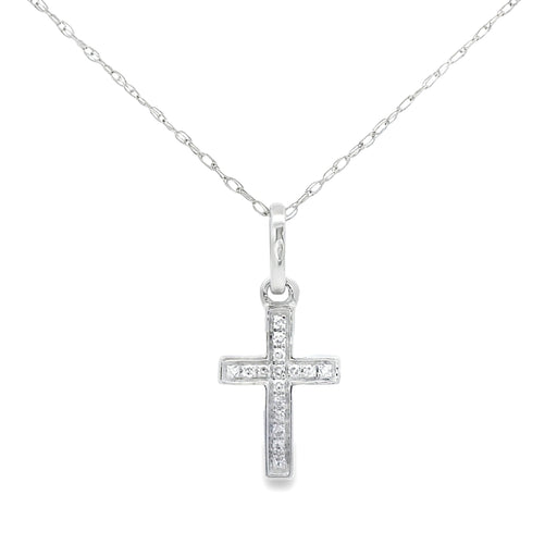 Bids.com .05ct Diamond Cross Religious Pendant 14KT White Gold Pendants