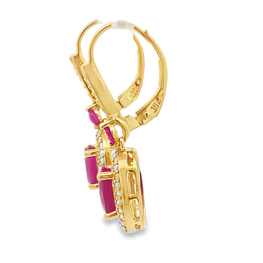 Bids.com 3.50ct Ruby Diamond Dangle Earrings 10KT Yellow Gold Earrings