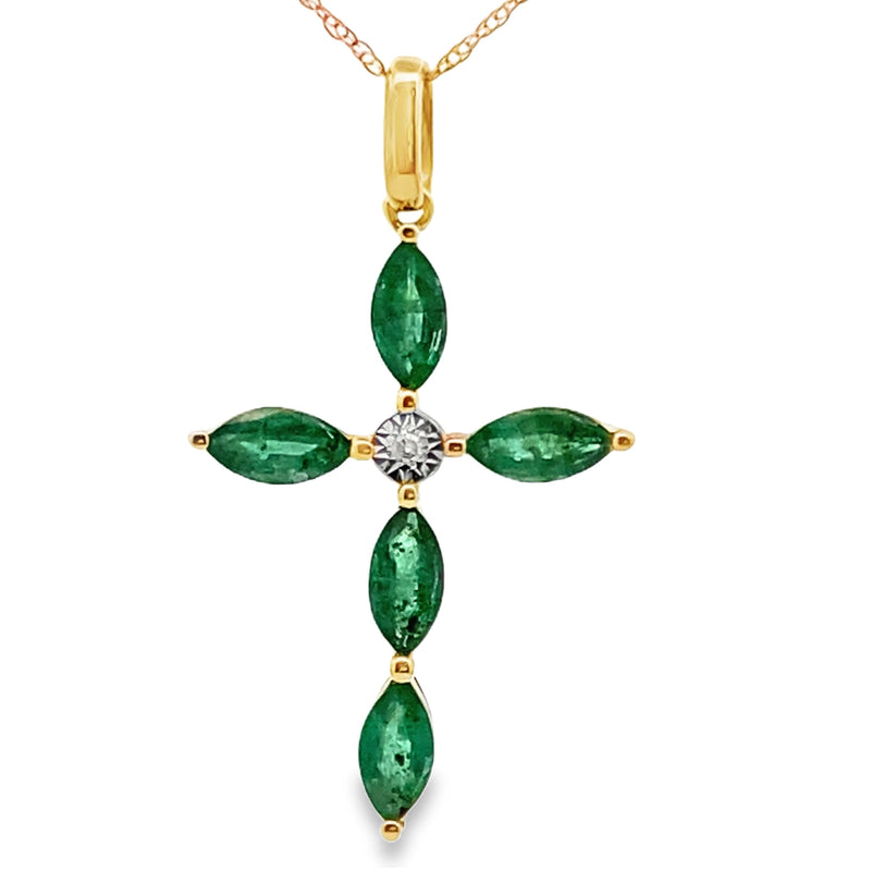 Bids.com 1.11ct Emerald Cross Religious Pendant 10KT Yellow Gold Pendants