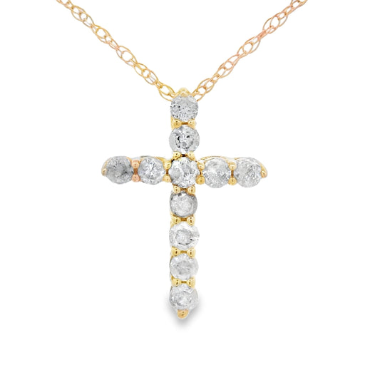 Bids.com .19ct Diamond Cross Religious Pendant 14KT Yellow Gold Pendants