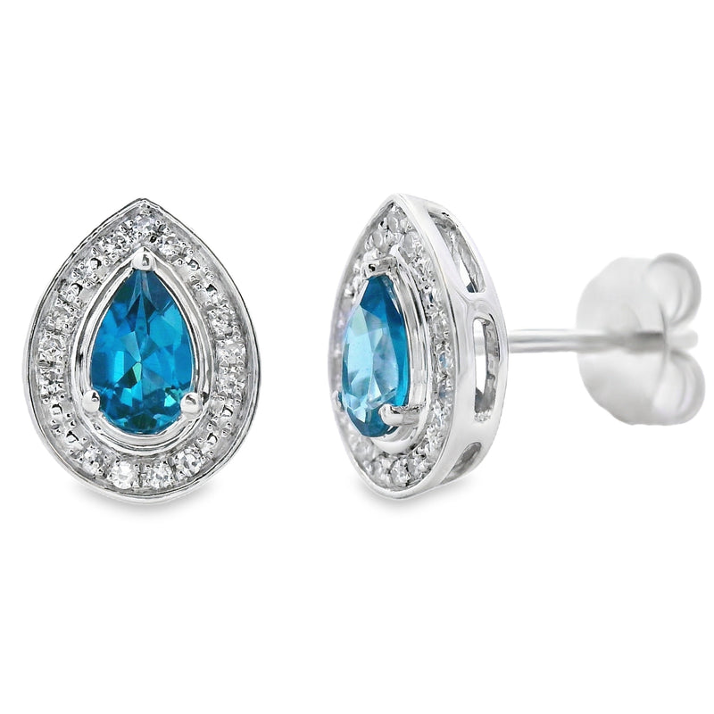 Bids.com London Blue Topaz Diamond Stud Earrings 10KT White Gold Earrings