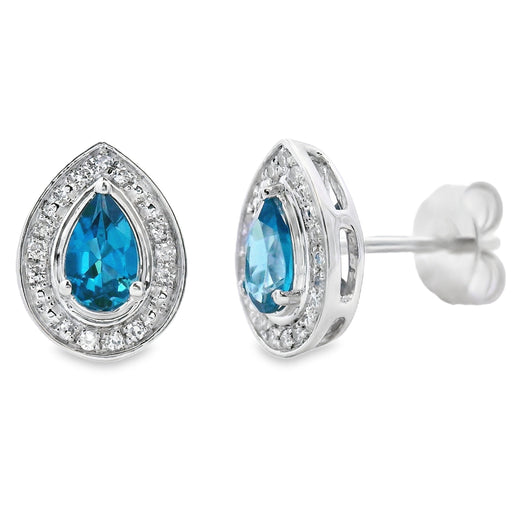 Bids.com London Blue Topaz Diamond Stud Earrings 10KT White Gold Earrings