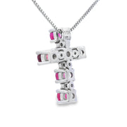 Bids.com Ruby Diamond Cross Religious Pendant 10KT White Gold Pendants