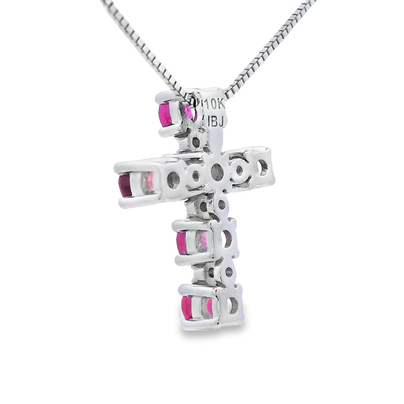 Bids.com Ruby Diamond Cross Religious Pendant 10KT White Gold Pendants