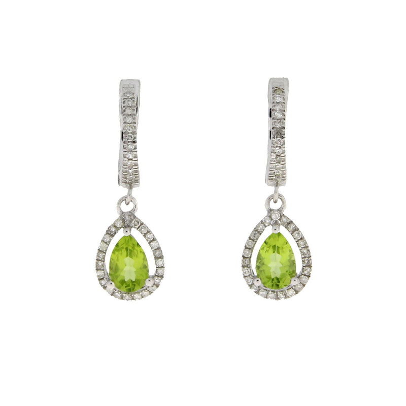 Bids.com .88ct Peridot Diamond Dangle Earrings 14KT White Gold Earrings