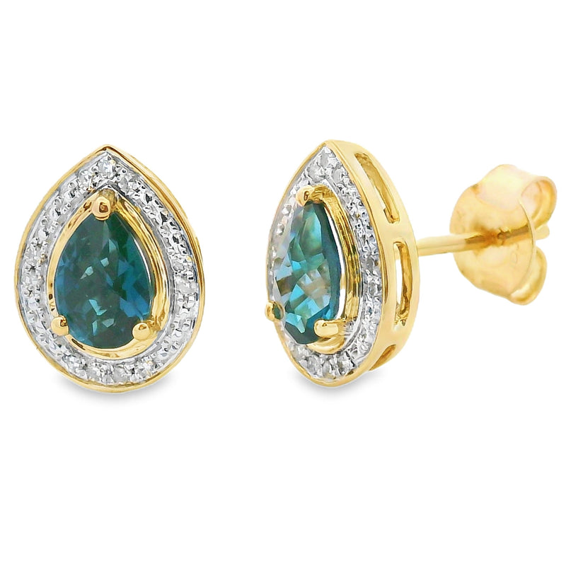 Bids.com London Blue Topaz Dangle Earrings 10KT Yellow Gold Earrings