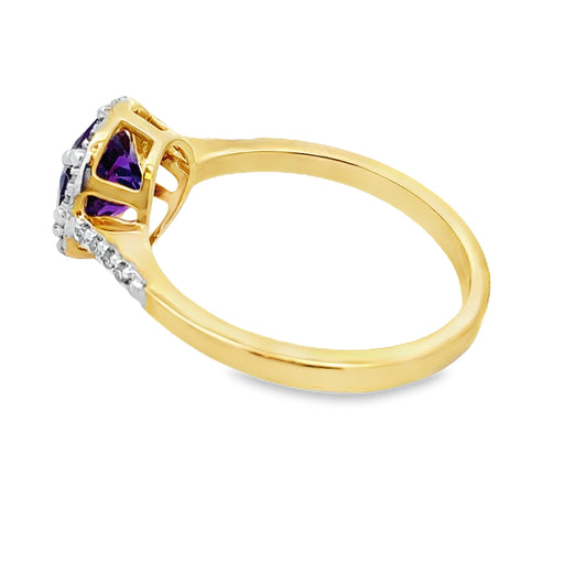 Bids.com 1.35ct Amethyst Diamond Ring 10KT Yellow Gold Rings
