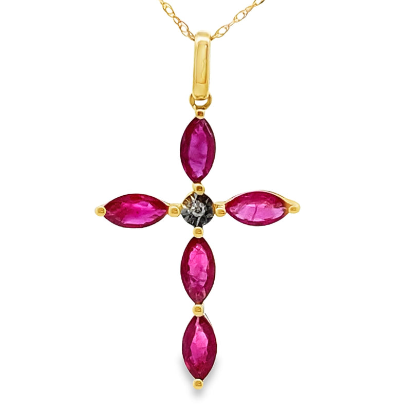 Bids.com Ruby Diamond Cross Religious Pendant 10KT Yellow Gold Pendants