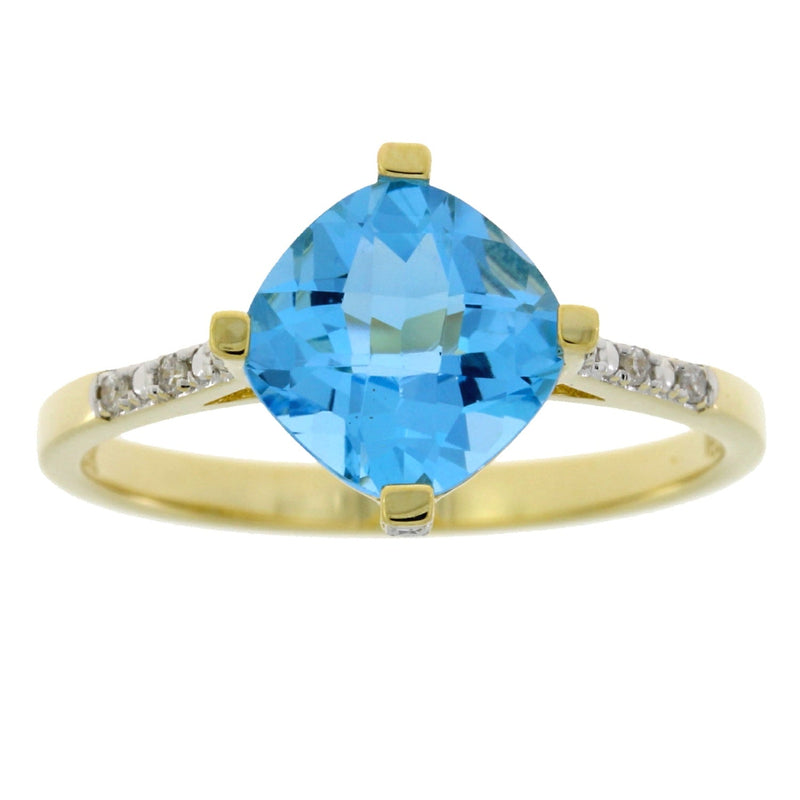 Bids.com 1.20ct Blue Topaz Diamond Ring 10KT Yellow Gold Rings