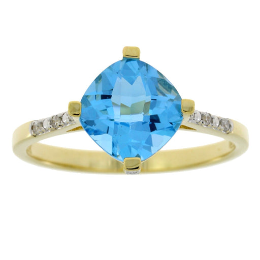 Bids.com 1.20ct Blue Topaz Diamond Ring 10KT Yellow Gold Rings