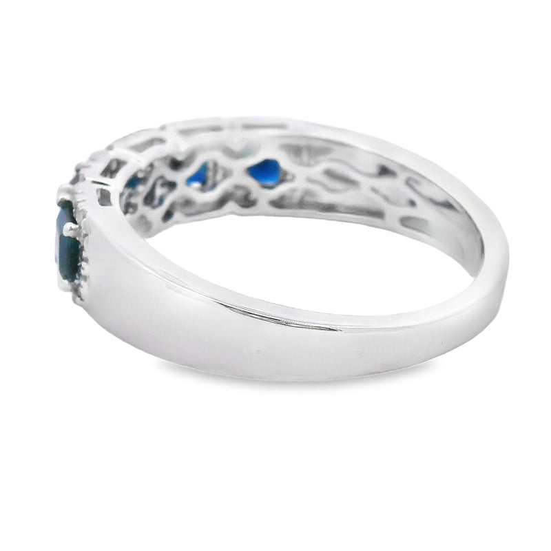 Bids.com Sapphire Diamond Wedding Band Ring 10KT White Gold Rings