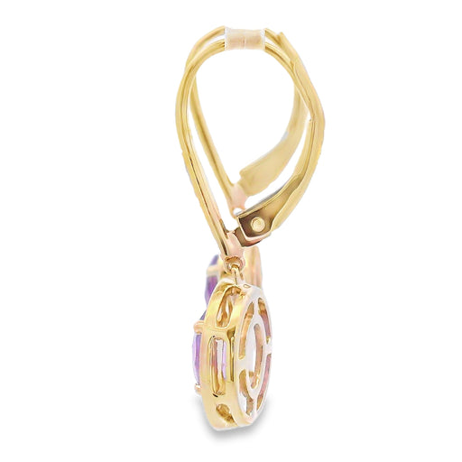 Bids.com .98ct Amethyst Diamond Dangle Earrings 10KT Yellow Gold Earrings