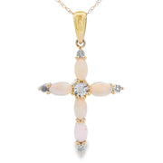 Bids.com Opal Diamond Cross Religious Pendant 10KT Yellow Gold Pendants