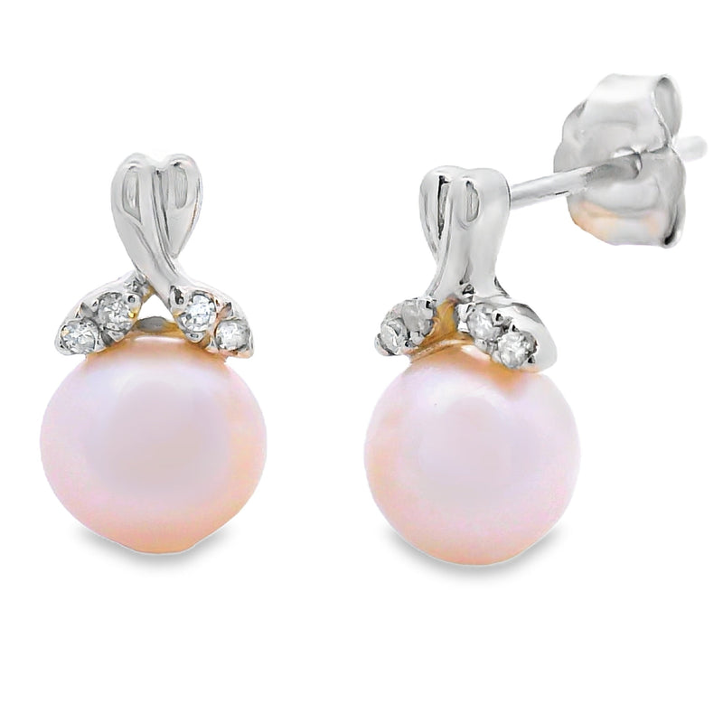 Bids.com .05ct FW Pearl Diamond Earrings 10KT White Gold Earrings