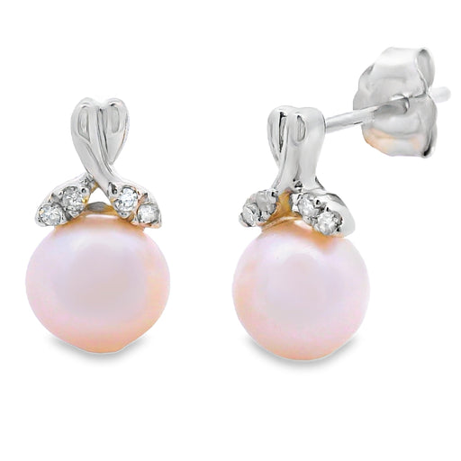 Bids.com .05ct FW Pearl Diamond Earrings 10KT White Gold Earrings