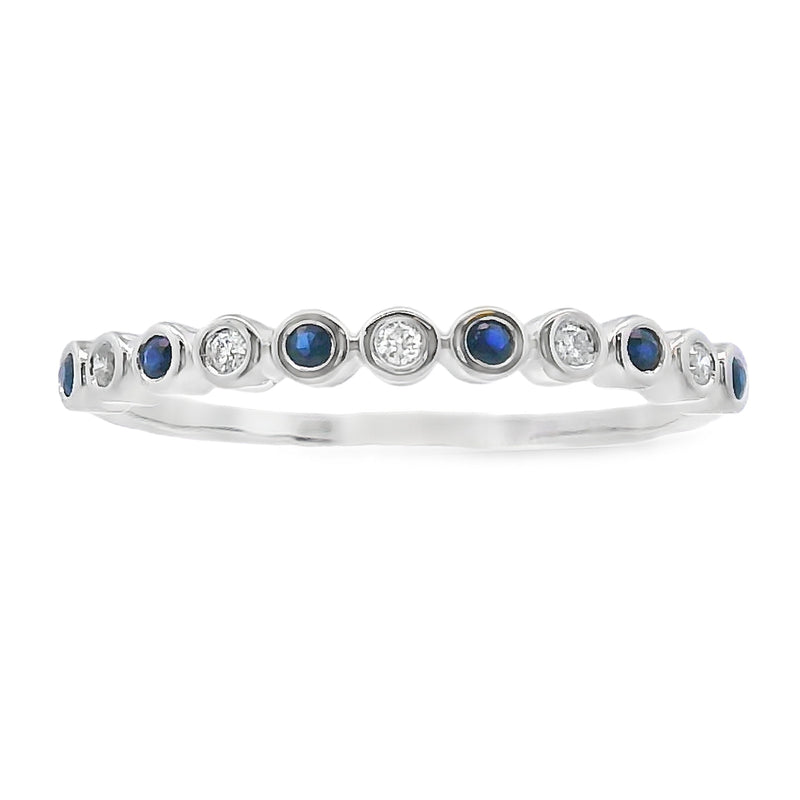 Bids.com Sapphire Diamond stackable band set 14KT White Gold Rings