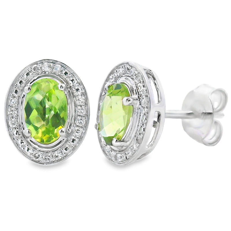 Bids.com 1.18ct Peridot Diamond Earrings 10KT White Gold Earrings