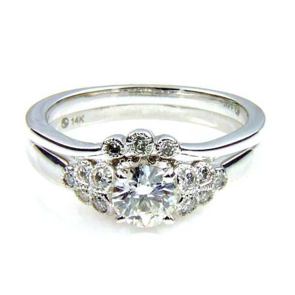 Bids.com .90ct Antique Style Engagement Ring Set 14KT White Gold Rings