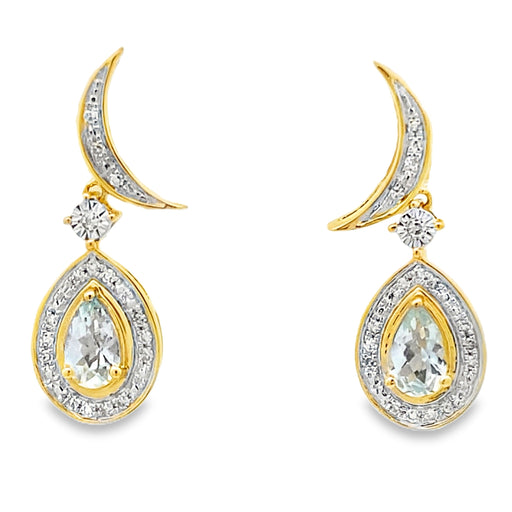 Bids.com Aquamarine Diamond Dangle Earrings 10KT Yellow Gold Earrings White Smoke Default Title