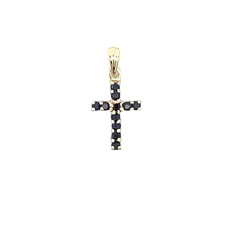 Bids.com .21ct Sapphire Cross Religious Pendant 10KT Yellow Gold Pendants