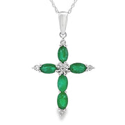 Bids.com Emerald Diamond Cross Religious Pendant 10KT White Gold Pendants