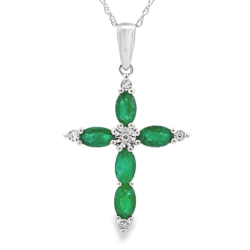 Bids.com Emerald Diamond Cross Religious Pendant 10KT White Gold Pendants
