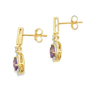 Bids.com .88ct Amethyst Diamond Dangle Earrings 10KT Yellow Gold Earrings