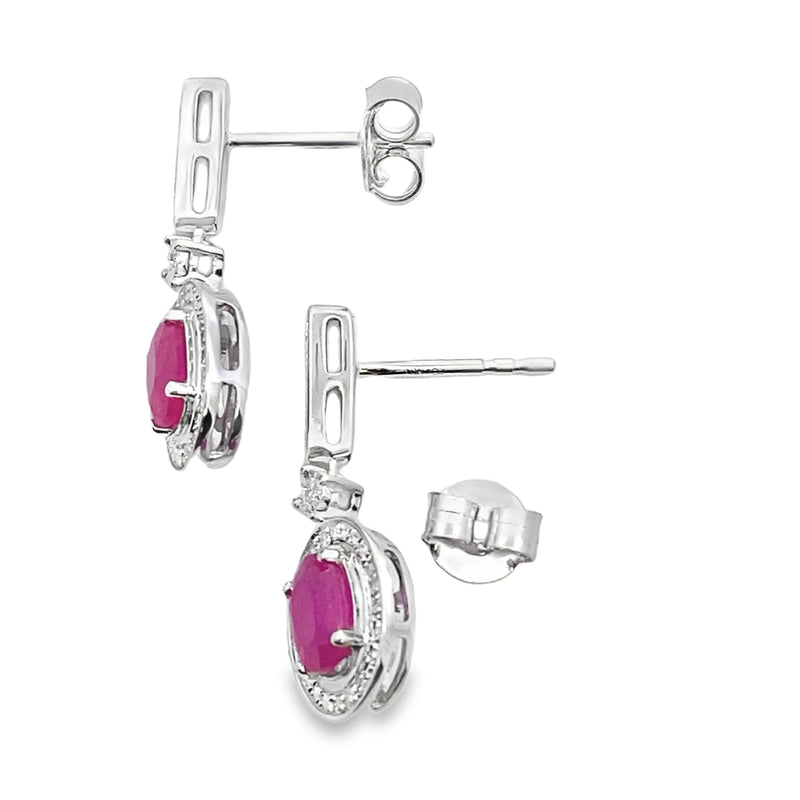 Bids.com 1.40ct Ruby Diamond Dangle Earrings 10KT White Gold Earrings