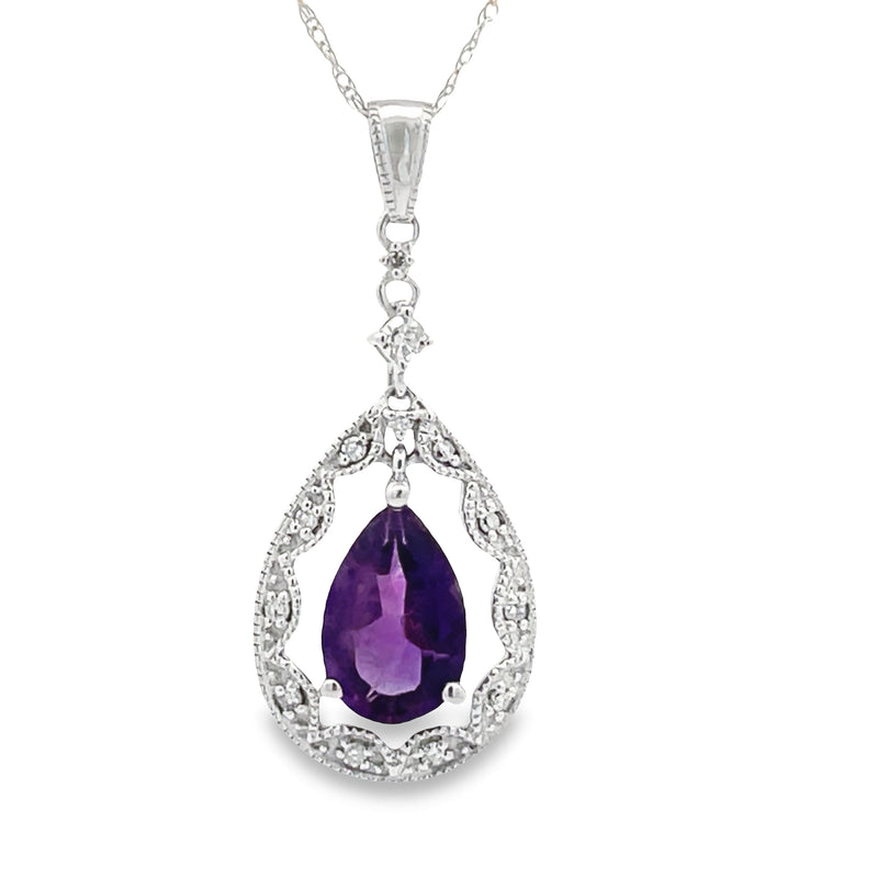 Bids.com Amethyst Diamond Fashion Pendants 14KT White Gold Pendants
