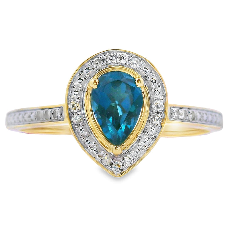 Bids.com .54ct London Blue Topaz Diamond Ring 10KT Yellow Gold Rings