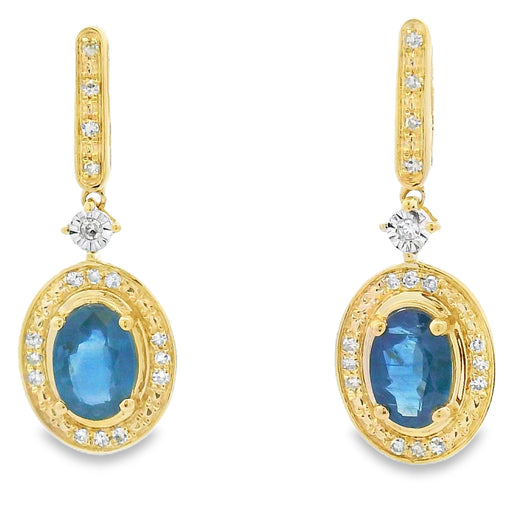 Bids.com Sapphire Diamond Dangle Earrings 10KT Yellow Gold Earrings