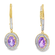 Bids.com .98ct Amethyst Diamond Dangle Earrings 10KT Yellow Gold Earrings