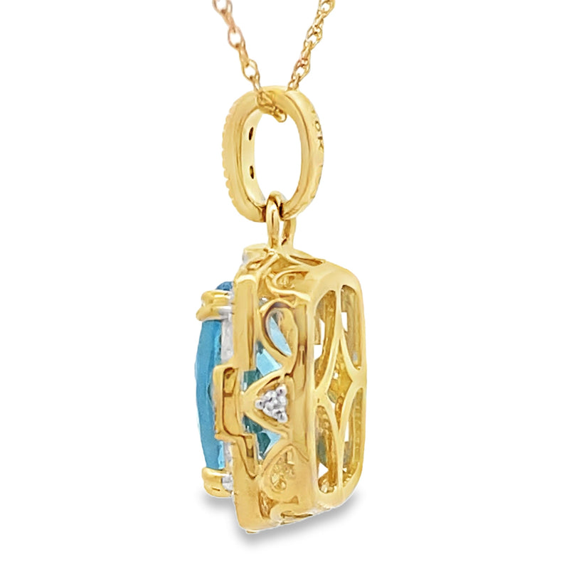 Bids.com Blue Topaz Diamond Fashion Pendants 10KT Yellow Gold Pendants