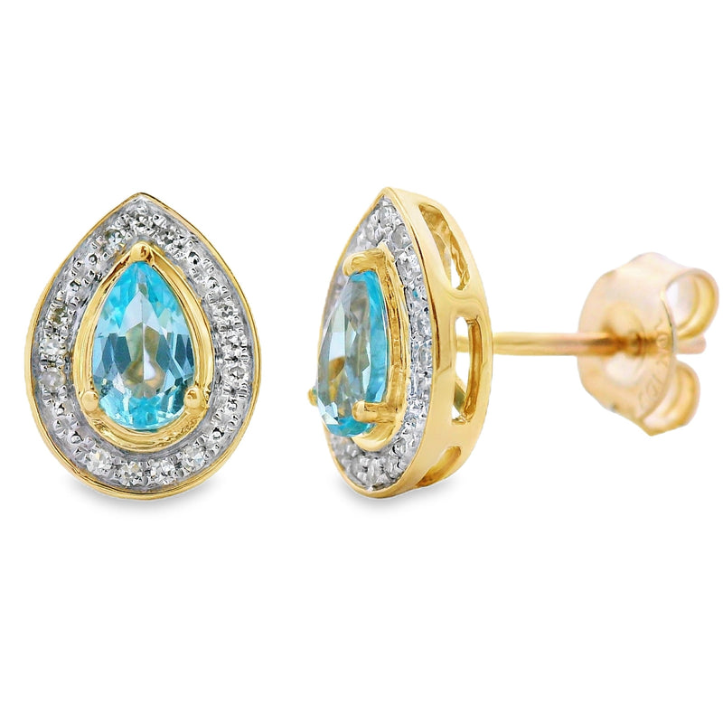 Bids.com .57ct Blue Topaz Diamond Stud Earrings 10KT Yellow Gold Earrings