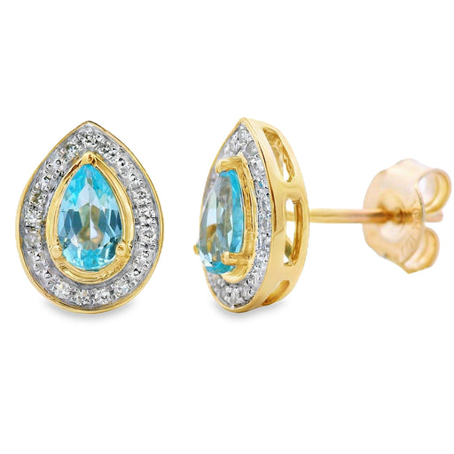 Bids.com .57ct Blue Topaz Diamond Stud Earrings 10KT Yellow Gold Earrings