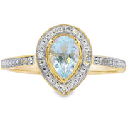 Bids.com .39ct Aquamarine Diamond Ring 10KT Yellow Gold Rings