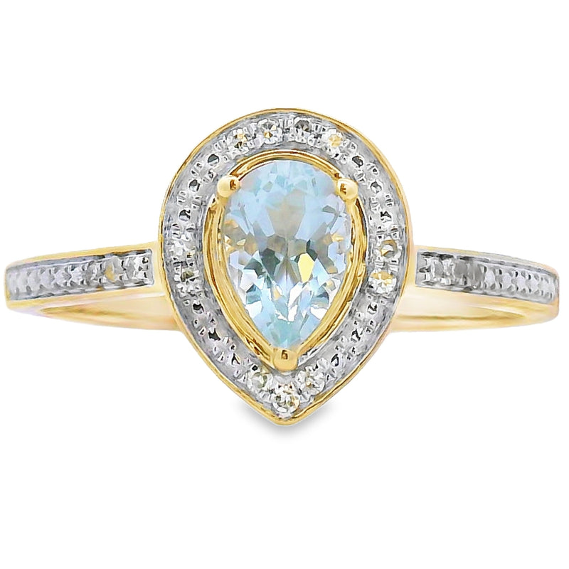 Bids.com .39ct Aquamarine Diamond Ring 10KT Yellow Gold Rings