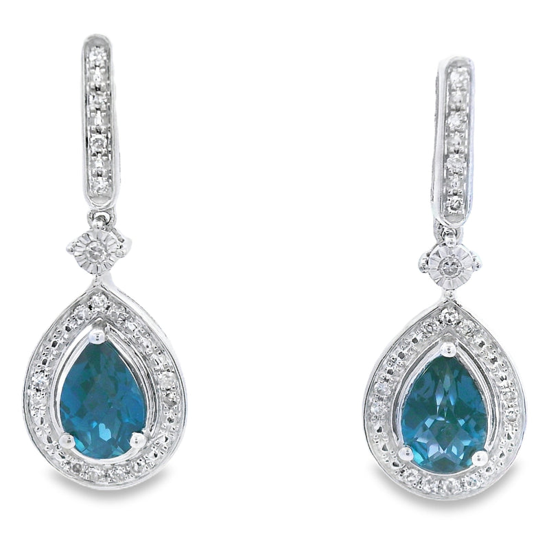 Bids.com London Blue Topaz Dangle Earrings 10KT White Gold Earrings