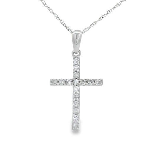 Bids.com .19ct Diamond Cross Religious Pendant 14KT White Gold Pendants