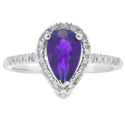 Bids.com .98ct Amethyst Diamond Ring 14KT White Gold Rings