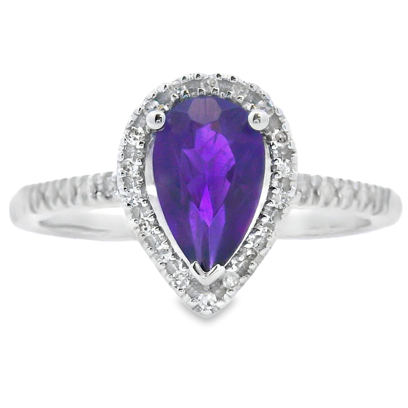 Bids.com .98ct Amethyst Diamond Ring 14KT White Gold Rings
