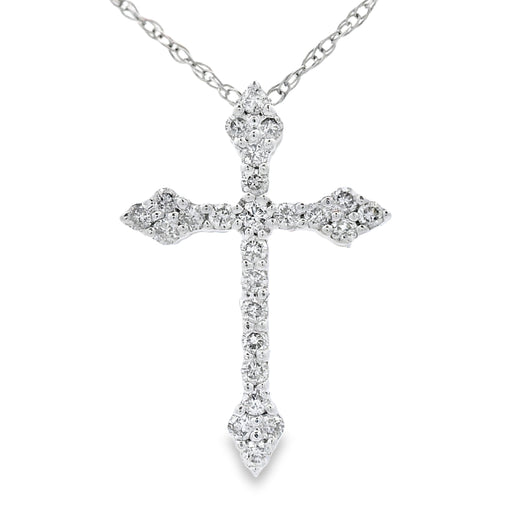 Bids.com .16ct Diamond Cross Religious Pendant 14KT White Gold Pendants