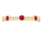 Bids.com .46ct Ruby Diamond stackable band set 14KT Yellow Gold Rings