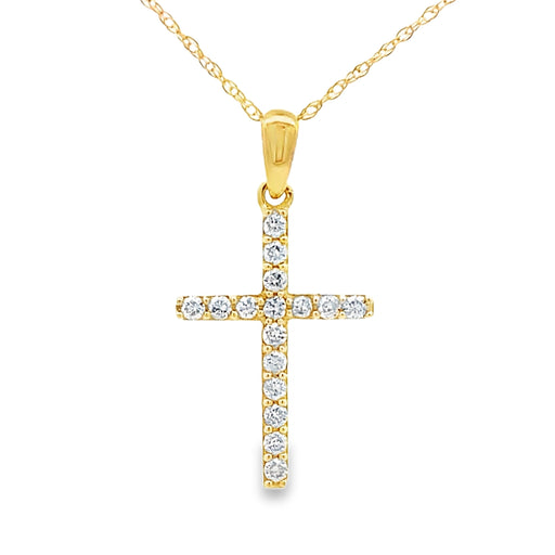 Bids.com .19ct Diamond Cross Religious Pendant 14KT Yellow Gold Pendants
