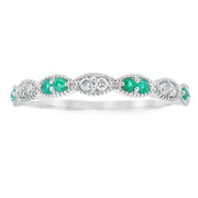 Bids.com Emerald Diamond stackable band set 14KT White Gold Rings