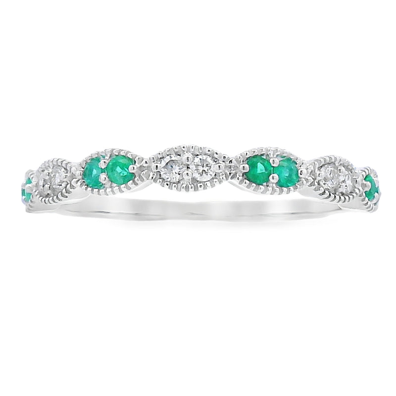 Bids.com Emerald Diamond stackable band set 14KT White Gold Rings