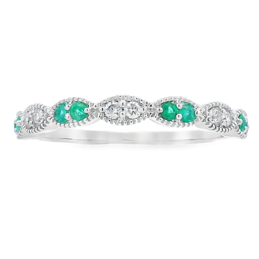 Bids.com Emerald Diamond stackable band set 14KT White Gold Rings