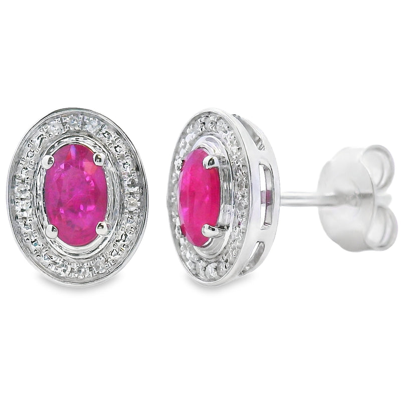 Bids.com .73ct Ruby Diamond Earrings 10KT White Gold Earrings