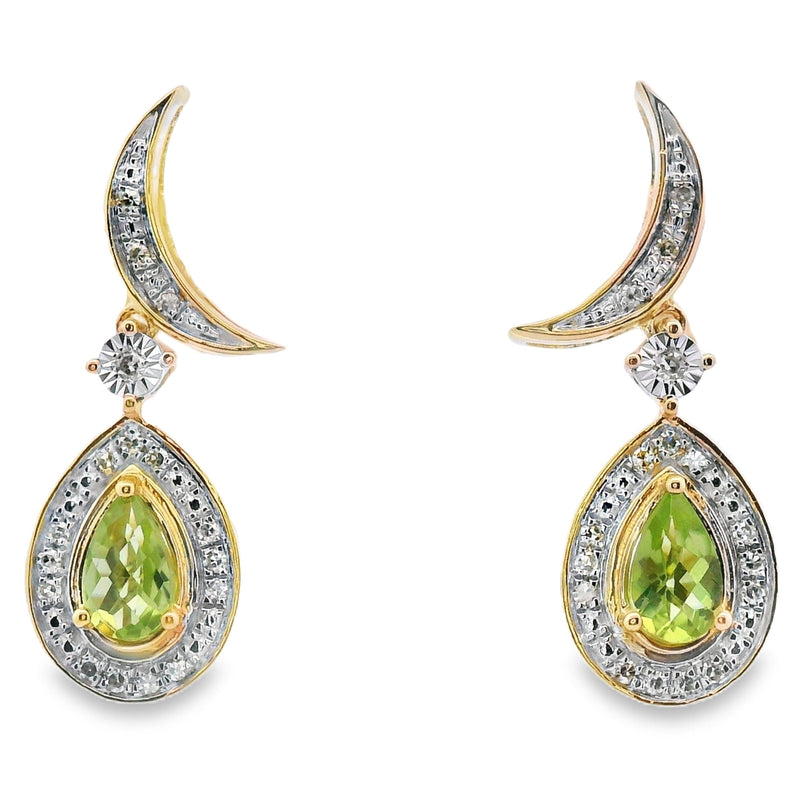Bids.com .52ct Peridot Diamond Dangle Earrings 10KT Yellow Gold Earrings